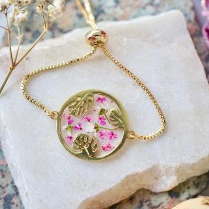 Real Pressed Flowers And Resin Adjustable..