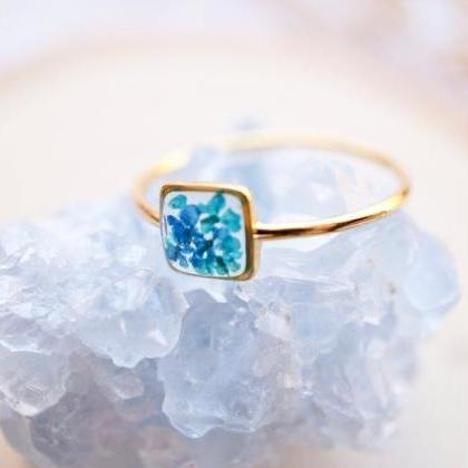 Real Pressed Flower And Resin Ring, Gold Band In..
