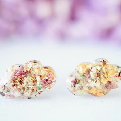 Real Pressed Flowers And Resin, Cloud Stud..