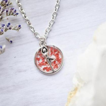Real Pressed Flowers In Resin, Silver Yoga..