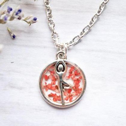 Real Pressed Flowers In Resin, Silver Yoga..