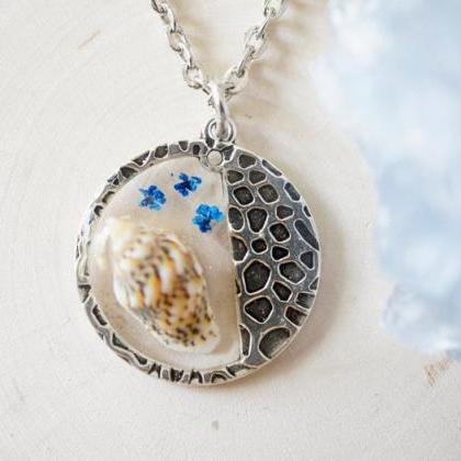 Real Pressed Flowers In Resin, Silver Necklace In..