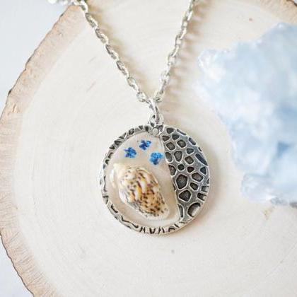Real Pressed Flowers In Resin, Silver Necklace In..