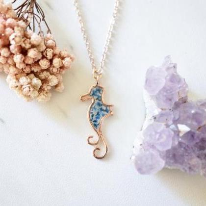 Real Pressed Flowers In Resin, Rose Gold Seahorse..