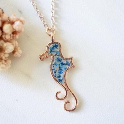 Real Pressed Flowers In Resin, Rose Gold Seahorse..