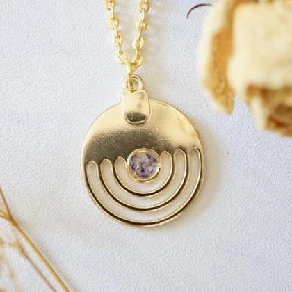Real Pressed Flowers In Resin, Gold Necklace In..