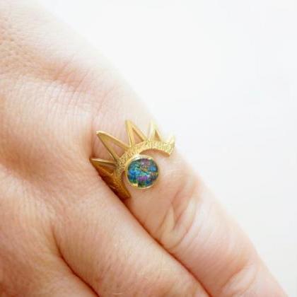 Real Pressed Flower And Resin Ring, Gold Half Sun..