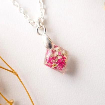 Real Pressed Flowers In Diamond Resin Necklace In..