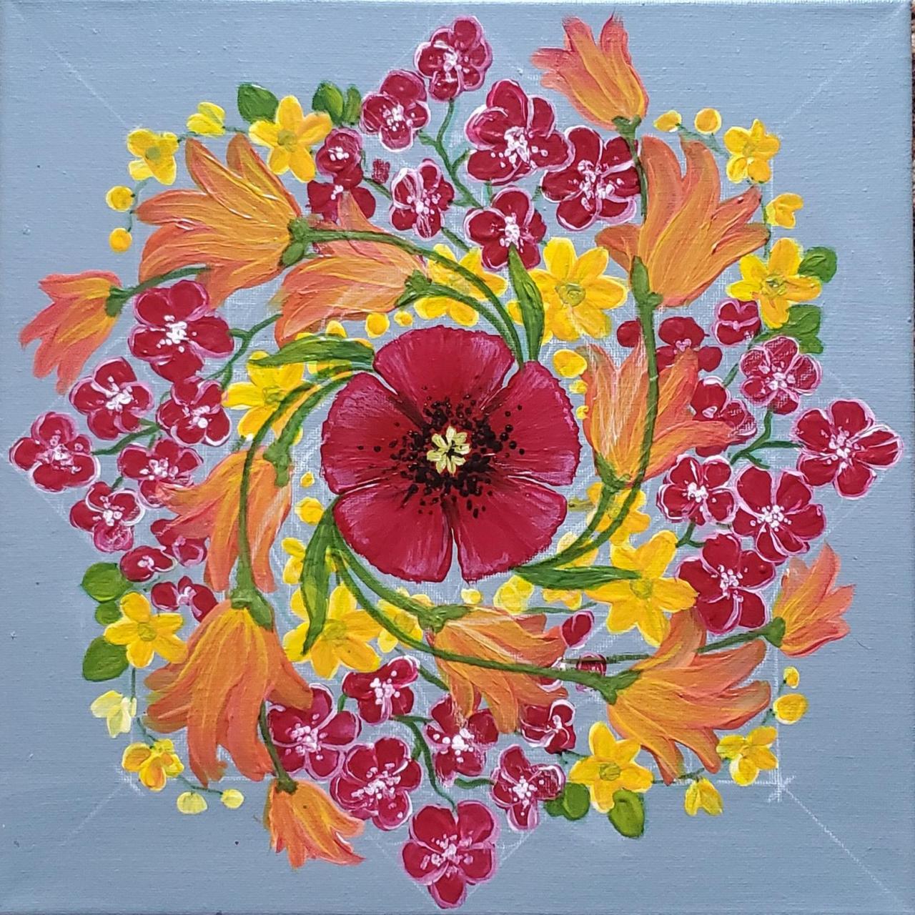 Custom Hand Painted Flower Mandala Painting