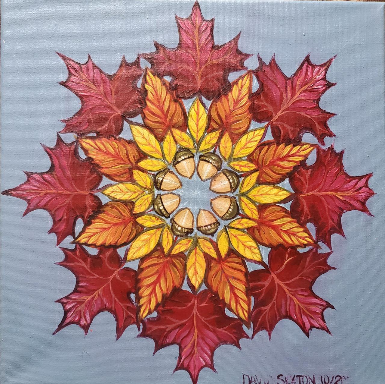 Custom Hand Painted Leaf Flower Mandala Painting