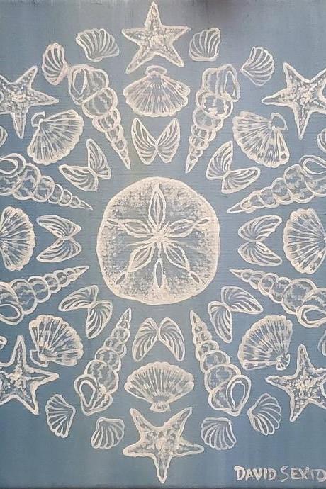 Custom Hand Painted Seashell Flower Mandala Painting